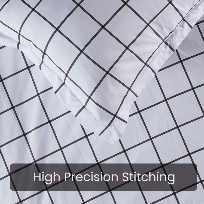 SLEEP ZONE Grid Printed Duvet Cover Queen Size with Zipper Closure & 8 Corner Ties, Soft Breathable All Seasons Comforter Cover Set 3 Pieces (Queen) - Image 5